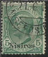 COLONIE ITALIANE EGEO 1912 NISIRO (NISIROS) SOPRASTAMPATO D´ITALIA ITALY OVERPRINTED CENT 5 CENTESIMI USATO USED - Egée (Nisiro)