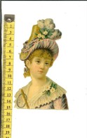 Chromo Découpi  Grand Format 15cmx10cm : Tête  De Jeune Fille Avec Chapeau Plume Verte - Other & Unclassified