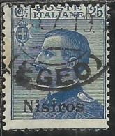 COLONIE ITALIANE EGEO 1912 NISIRO (NISIROS) SOPRASTAMPATO D´ITALIA ITALY OVERPRINTED CENT 25 CENTESIMI USATO USED - Aegean (Nisiro)