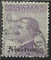 COLONIE ITALIANE EGEO 1912 NISIRO (NISIROS) SOPRASTAMPATO D´ITALIA ITALY OVERPRINTED CENT 50 CENTESIMI USATO USED - Egée (Nisiro)