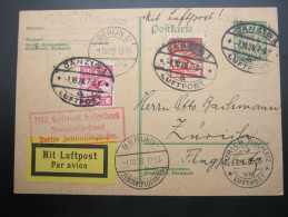 1928, Flugpostkarte Nach Zürich - Entiers Postaux