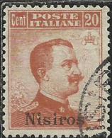 COLONIE ITALIANE EGEO 1917 NISIRO (NISIROS) SOPRASTAMPATO OVERPRINTED CENT. 20 SENZA FILIGRANA UNWATERMARK USATO USED - Egée (Nisiro)