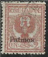 COLONIE ITALIANE EGEO 1912 PATMO (PATMOS) SOPRASTAMPATO D´ITALIA ITALY OVERPRINTED CENT. 2 CENTESIMI USATO USED - Egeo (Patmo)