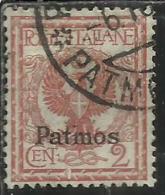 COLONIE ITALIANE EGEO 1912 PATMO (PATMOS) SOPRASTAMPATO D´ITALIA ITALY OVERPRINTED CENT. 2 CENTESIMI USATO USED - Egeo (Patmo)