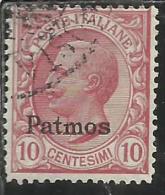 COLONIE ITALIANE EGEO 1912 PATMO (PATMOS) SOPRASTAMPATO D´ITALIA ITALY OVERPRINTED CENT. 10 CENTESIMI USATO USED - Egeo (Patmo)