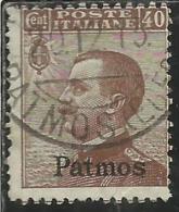 COLONIE ITALIANE EGEO 1912 PATMO (PATMOS) SOPRASTAMPATO D´ITALIA ITALY OVERPRINTED CENT. 40 CENTESIMI USATO USED - Aegean (Patmo)