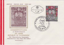 50 YEARS OF AUSTRIAN REPUBLIC ÖSTERREICH AUSTRIA 1968 Mi 1274 FDC COAT OF ARMS BLASON WAPPEN ESCUDO DE ARMAS - Guerre Mondiale (Première)