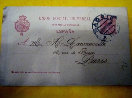 Entier Postal , Tarjeta Postal, Espagne , U.P.U ,  Pour Paris , Guillermo Garo Capellanes 1 Dupo Madrid - 1850-1931