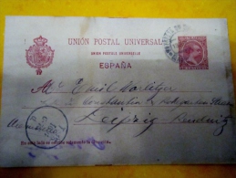 Entier Postal , Tarjeta Postal, Espagne , U.P.U , 1896  Pour Leipzig - 1850-1931