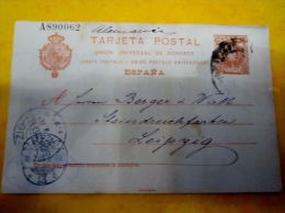 Entier Postal , Tarjeta Postal, Espagne , U.P.U ,  1905  Pour Leipzig Alemania - 1850-1931