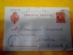 Entier Postal , Tarjeta Postal, Espagne , U.P.U ,   Pour Berlin Alemania - 1850-1931