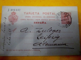 Entier Postal , Tarjeta Postal, Espagne , U.P.U ,   1921  Pour Leipzig Alemania - 1850-1931