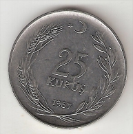 Turkye 25 Kurus  1967 Km  892.3   Xf+ !!! - Turkey