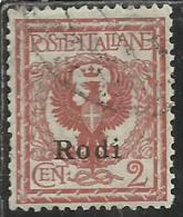 COLONIE ITALIANE EGEO 1912 RODI SOPRASTAMPATO D´ITALIA ITALY OVERPRINTED CENT. 2 CENTESIMI USATO USED OBLITERE´ - Egée (Rodi)