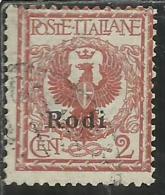 COLONIE ITALIANE EGEO 1912 RODI SOPRASTAMPATO D´ITALIA ITALY OVERPRINTED CENT. 2 CENTESIMI USATO USED OBLITERE´ - Aegean (Rodi)