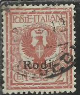 COLONIE ITALIANE EGEO 1912 RODI SOPRASTAMPATO D´ITALIA ITALY OVERPRINTED CENT. 2 CENTESIMI USATO USED OBLITERE´ - Egeo (Rodi)