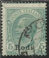 COLONIE ITALIANE EGEO 1912 RODI SOPRASTAMPATO D´ITALIA ITALY OVERPRINTED CENT. 5 CENTESIMI USATO USED OBLITERE´ - Egeo (Rodi)