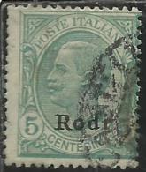 COLONIE ITALIANE EGEO 1912 RODI SOPRASTAMPATO D´ITALIA ITALY OVERPRINTED CENT. 5 CENTESIMI USATO USED OBLITERE´ - Egée (Rodi)