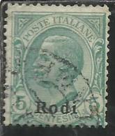 COLONIE ITALIANE EGEO 1912 RODI SOPRASTAMPATO D´ITALIA ITALY OVERPRINTED CENT. 5 CENTESIMI USATO USED OBLITERE´ - Egée (Rodi)