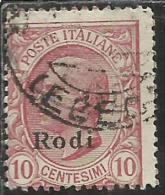 COLONIE ITALIANE EGEO 1912 RODI SOPRASTAMPATO D´ITALIA ITALY OVERPRINTED CENT. 10 CENTESIMI USATO USED OBLITERE´ - Egeo (Rodi)