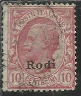 COLONIE ITALIANE EGEO 1912 RODI SOPRASTAMPATO D´ITALIA ITALY OVERPRINTED CENT. 10 CENTESIMI USATO USED OBLITERE´ - Egée (Rodi)