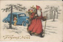 Petite Carte De Voeux/ Joyeux Noël"/Non Circulée/Pére Noël Et Automobile / Vers 1940    CVE58 - Babbo Natale