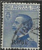 COLONIE ITALIANE EGEO 1912 RODI SOPRASTAMPATO D´ITALIA ITALY OVERPRINTED CENT. 25 CENTESIMI USATO USED OBLITERE´ - Aegean (Rodi)