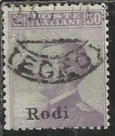 COLONIE ITALIANE EGEO 1912 RODI SOPRASTAMPATO D´ITALIA ITALY OVERPRINTED CENT. 50 CENTESIMI USATO USED OBLITERE´ - Ägäis (Rodi)