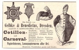 Original Werbung - 1891 - Karneval - Masken , Kostüme , Gelbke & Benedictus In Dresden , Fasching !!! - Carnaval