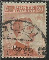 COLONIE ITALIANE EGEO 1918 1922 RODI SOPRASTAMPATO D´ITALIA ITALY OVERPRINTED CENT. 20 FILIGRANA WATERMARK  USATO USED - Ägäis (Rodi)