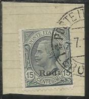 COLONIE ITALIANE EGEO 1918 1922 RODI SOPRASTAMPATO D´ITALIA ITALY OVERPRINTED CENT. 15 USATO USED OBLITERE´ - Aegean (Rodi)