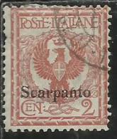 COLONIE ITALIANE EGEO 1912 SCARPANTO SOPRASTAMPATO D´ITALIA ITALY OVERPRINTED CENT. 2 CENTESIMI USATO USED OBLITERE´ - Egée (Scarpanto)