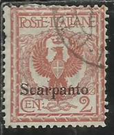 COLONIE ITALIANE EGEO 1912 SCARPANTO SOPRASTAMPATO D´ITALIA ITALY OVERPRINTED CENT. 2 CENTESIMI USATO USED OBLITERE´ - Ägäis (Scarpanto)