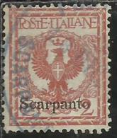 COLONIE ITALIANE EGEO 1912 SCARPANTO SOPRASTAMPATO D´ITALIA ITALY OVERPRINTED CENT. 2 CENTESIMI USATO USED OBLITERE´ - Egeo (Scarpanto)