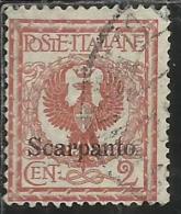 COLONIE ITALIANE EGEO 1912 SCARPANTO SOPRASTAMPATO D´ITALIA ITALY OVERPRINTED CENT. 2 CENTESIMI USATO USED OBLITERE´ - Ägäis (Scarpanto)
