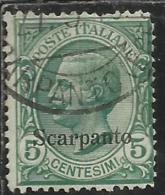 COLONIE ITALIANE EGEO 1912 SCARPANTO SOPRASTAMPATO D´ITALIA ITALY OVERPRINTED CENT. 5 CENTESIMI USATO USED OBLITERE´ - Ägäis (Scarpanto)