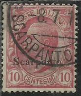 COLONIE ITALIANE EGEO 1912 SCARPANTO SOPRASTAMPATO D´ITALIA ITALY OVERPRINTED CENT. 10 CENTESIMI USATO USED OBLITERE´ - Egeo (Scarpanto)