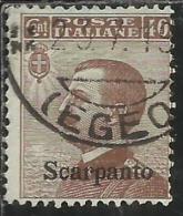 COLONIE ITALIANE EGEO 1912 SCARPANTO SOPRASTAMPATO D´ITALIA ITALY OVERPRINTED CENT. 40 CENTESIMI USATO USED OBLITERE´ - Egée (Scarpanto)