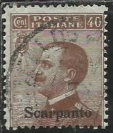 COLONIE ITALIANE EGEO 1912 SCARPANTO SOPRASTAMPATO D´ITALIA ITALY OVERPRINTED CENT. 40 CENTESIMI USATO USED OBLITERE´ - Egée (Scarpanto)