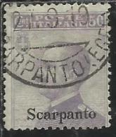 COLONIE ITALIANE EGEO 1912 SCARPANTO SOPRASTAMPATO D´ITALIA ITALY OVERPRINTED CENT. 50 CENTESIMI USATO USED OBLITERE´ - Ägäis (Scarpanto)