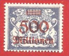 GERMANIA DANZICA MH - 1923 - Francobolli Del 1922 Con Nuovo Valore In Sovrastampa - 500 Mn. Azzurro Grigio - UNI. 159 - Mint