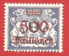 GERMANIA DANZICA MH - 1923 - Francobolli Del 1922 Con Nuovo Valore In Sovrastampa - 500 Mn. Azzurro Grigio - UNI. 159 - Postfris