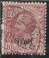 COLONIE ITALIANE EGEO 1912 SIMI SOPRASTAMPATO D´ITALIA ITALY OVERPRINTED CENT. 10 CENTESIMI USATO USED OBLITERE´ - Egée (Simi)