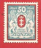 GERMANIA DANZICA MH - 1922 - 23 - Francobolli Nuovo Tipo - 50 M. Rosso Azzurro - UNI. 102 - Postfris