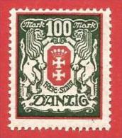 GERMANIA DANZICA MH - 1922 - 23 - Francobolli Nuovo Tipo - 100 M. Rosso Verde - UNI. 104 - Mint