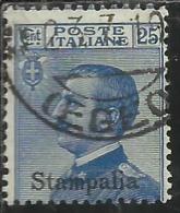 COLONIE ITALIANE EGEO 1912 STAMPALIA SOPRASTAMPATO D´ITALIA ITALY OVERPRINTED CENT. 25 CENTESIMI USATO USED OBLITERE´ - Egée (Stampalia)