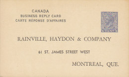 Canada Postal Stationery Ganzsache Entier ½ C George V. Buisness Reply RAINVILLE, HAYDON & CO., MONTREAL Que. (2 Sans) - 1903-1954 De Koningen