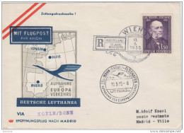 Flugpostbrief Dt. Lufthansa Recco Stempel - Eröffnungsflug Nach Madrid 1955 - Autres & Non Classés