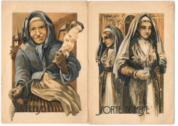 2 Cartes - Illustrateur TREBLA - 64 - Béarn - Bigorre - La Fileuse Et Sortie De Messe - Bearn