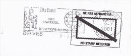 2001 Cover EUROPEAN UNION TOURISM CITY Belves FRANCE  SLOGAN Prepaid Stamps European Community - EU-Organe